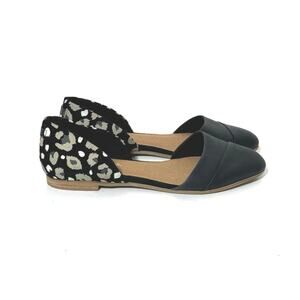 TOMS Women's Jutti D'Orsay Black Leather Flats Leopard Print Heel Size 9